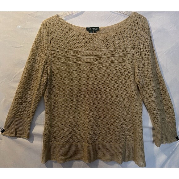 LAUREN RALPH LAUREN Golden Tan Linen Knit Sweater Women's XL - Picture 1 of 7